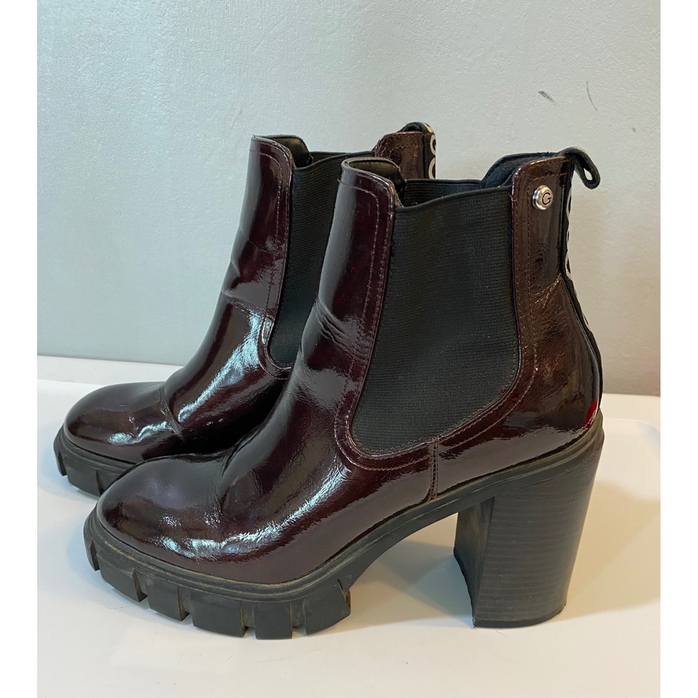 G by‎ GUESS Keona-R Burgundy Patent Platform Chelsea Boots Lug Sole Womens 10M